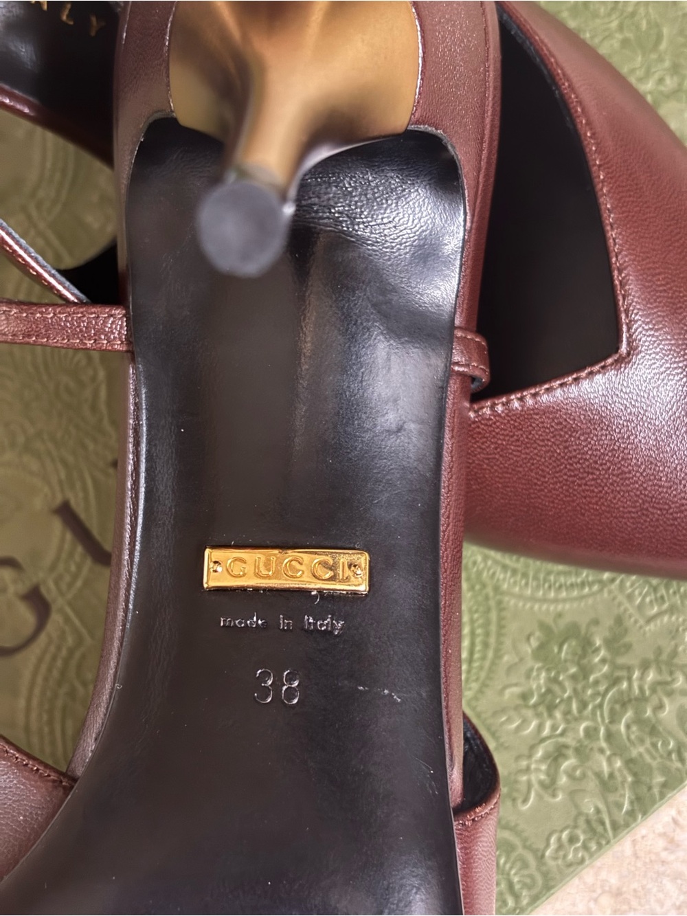 Gucci Brown Leather Pointed Slingback Pumps with Gold Stiletto - Picture 6 of 6